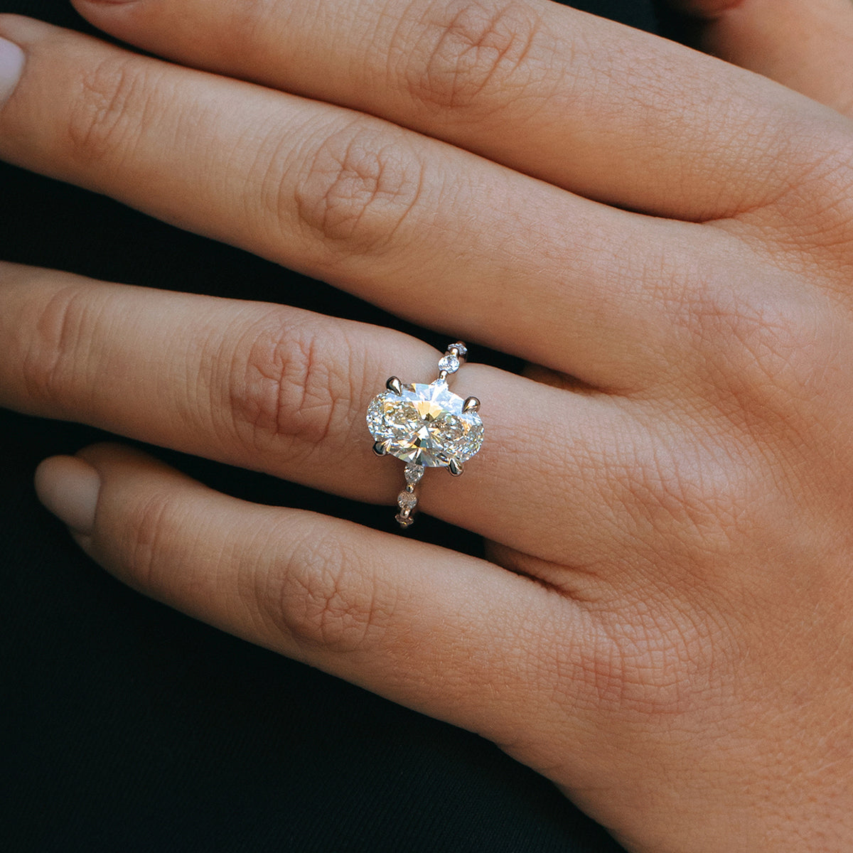 Kendall Oval Diamond Ring with Floating Marquise Accents in 14K White Gold - 1.4 CTW