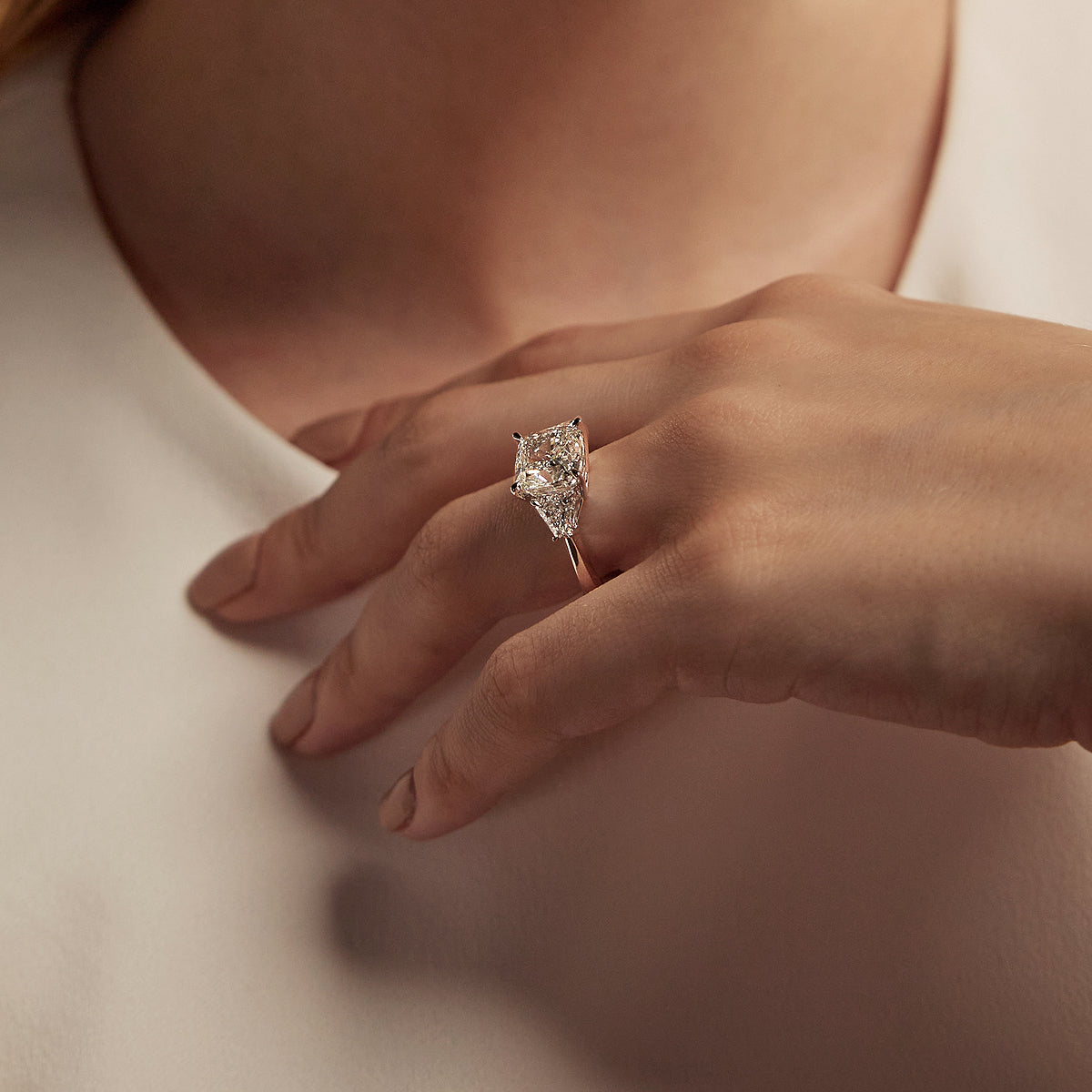 Clio Cushion Diamond Engagement Ring with Shield Sides