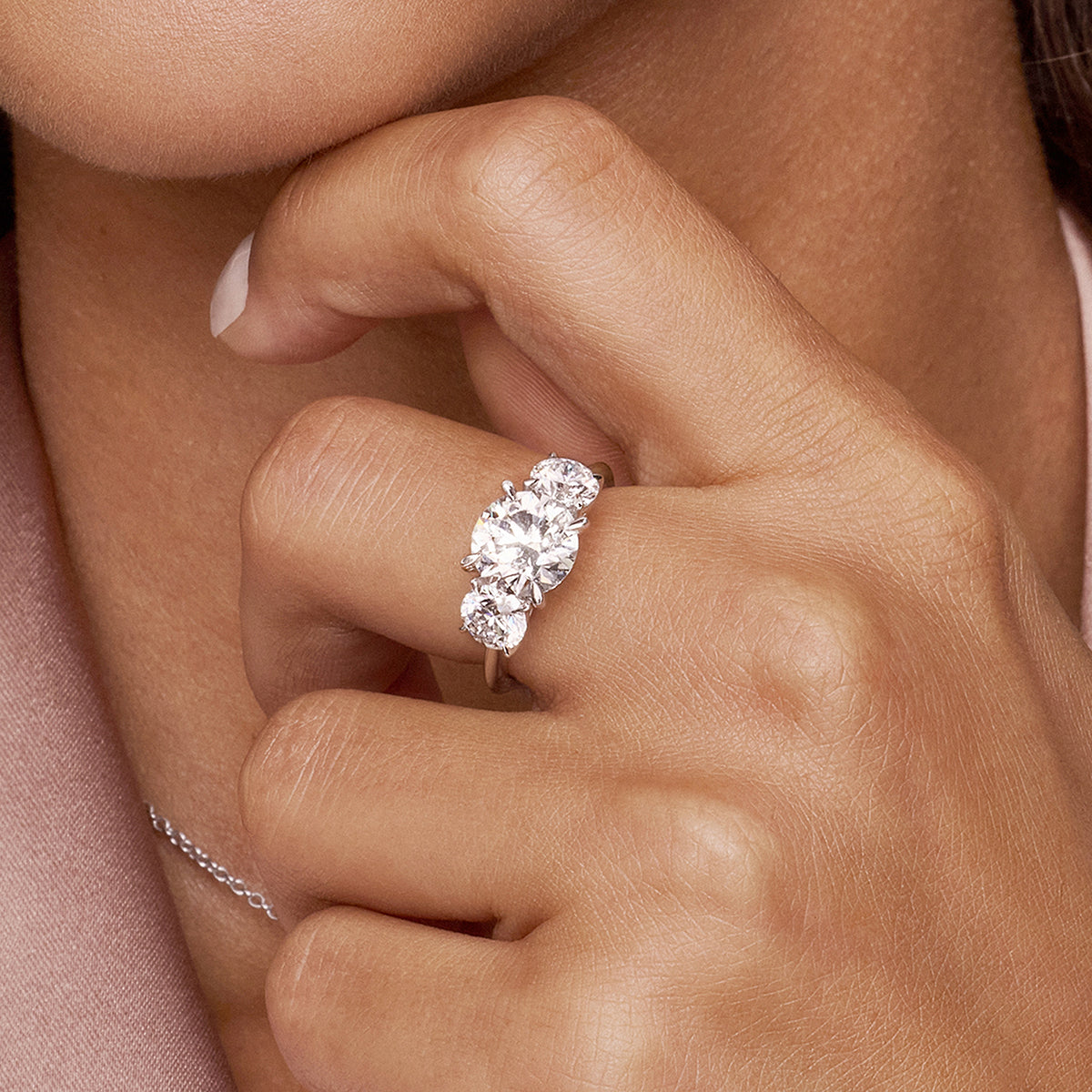 Athena Round Diamond Three Stone Ring in 18K White Gold - 4 CTW