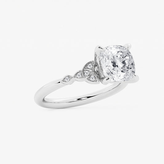 Hazel Cushion Diamond Celtic Knot Side Stone Ring in 14K White Gold - 3.05 CTW