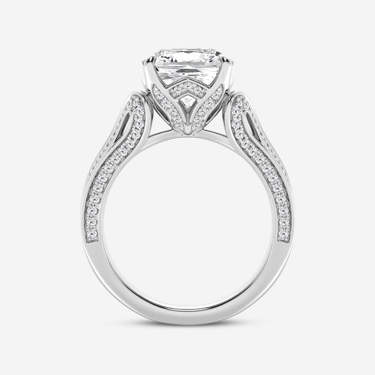 Cushion Diamond Milgrain Split Floral Shank Engagement Ring