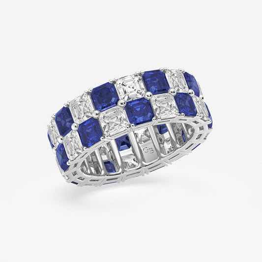 Celeste 3.6x3.6 mm Asscher Cut Created Sapphire and 5 1/2 ctw Asscher Lab Grown Diamond Alternating Two Row Eternity Band - 7.4mm Width Platinum