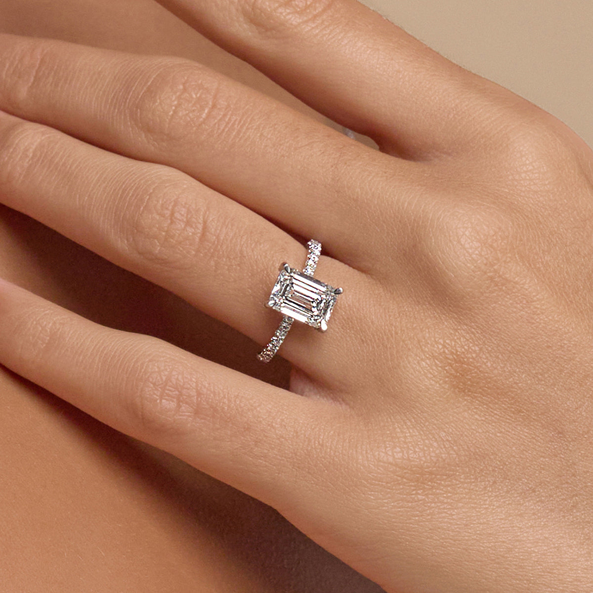 Shylin Emerald Diamond Hidden Halo Engagement Ring in 14K White Gold - 2.5 CTW