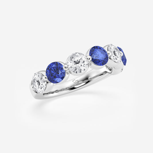 Cara 4.7 mm Round Cut Created Sapphire and 1 7/8 ctw Round Lab Grown Diamond Anniversary Band Platinum