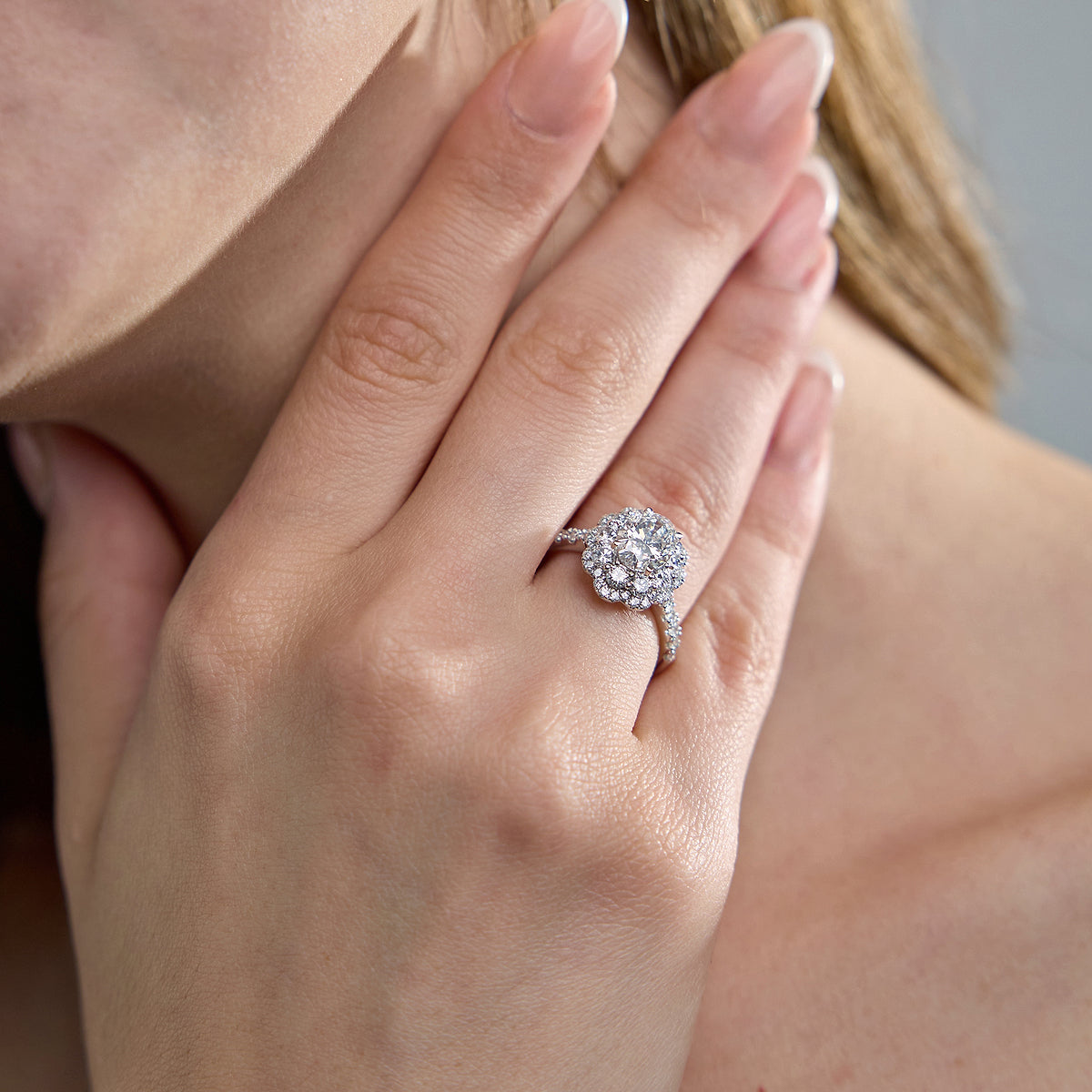 Oval Diamond Double Scalloped Halo Engagement Ring in 14K White Gold - 5.5 CTW
