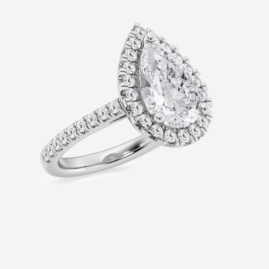 Paradise Pear Diamond French Pavé Halo Engagement Ring in 14K White Gold - 3.67 CTW