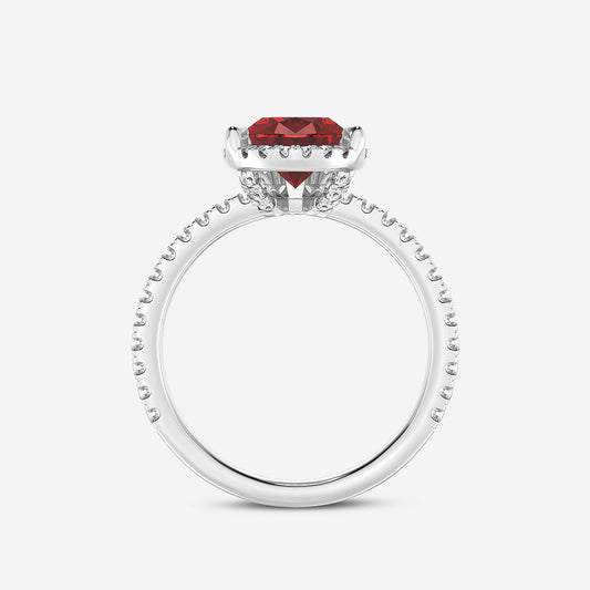 Daffodil Pear Ruby Halo Ring with Lab Diamonds