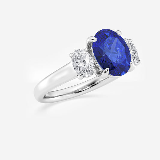 Gardenia Oval Sapphire Three Stone Ring with Oval Diamonds