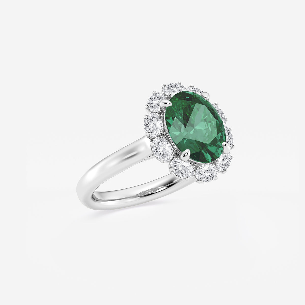 Magnolia Oval Emerald Halo Ring with Oval Diamonds