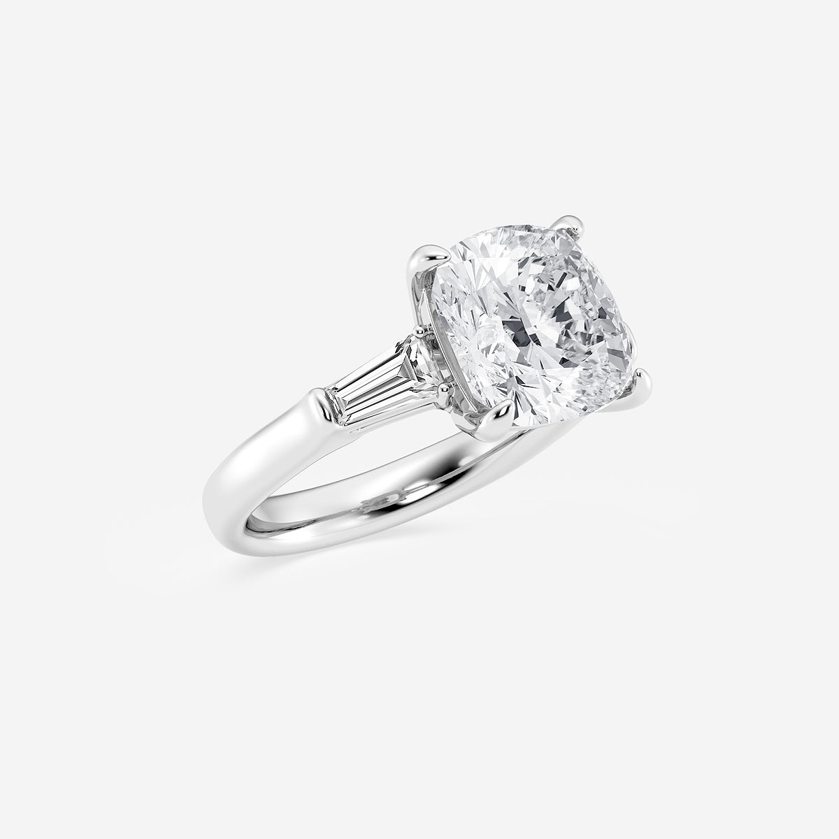 Medea Old Mine Cut Diamond Solitaire Ring with Baguette Sides in Platinum - 5 CTW