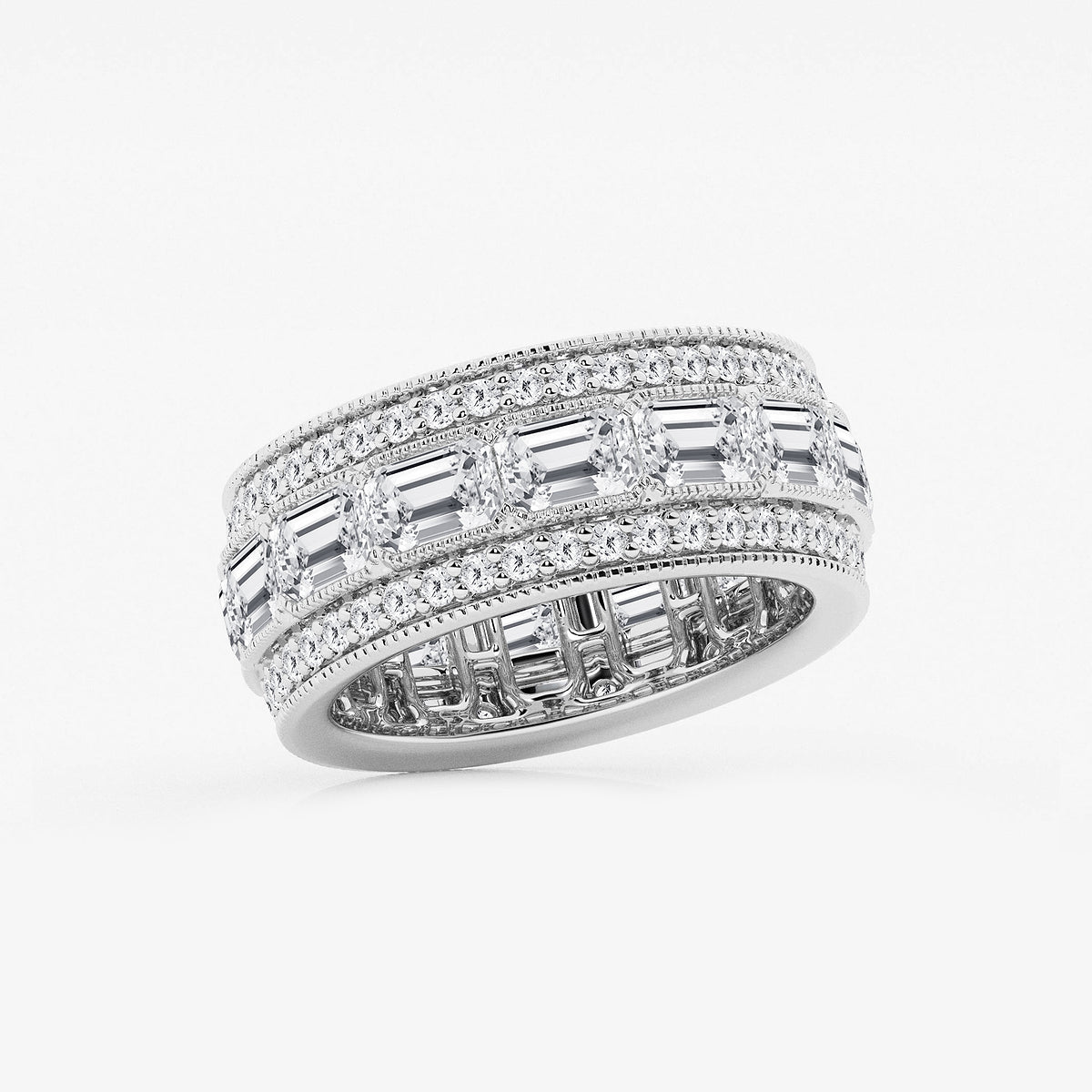 Dominica 5 1/3 ctw Emerald Lab Grown Diamond Triple Row Eternity Band - 8.7mm Width Platinum, DE, VS1