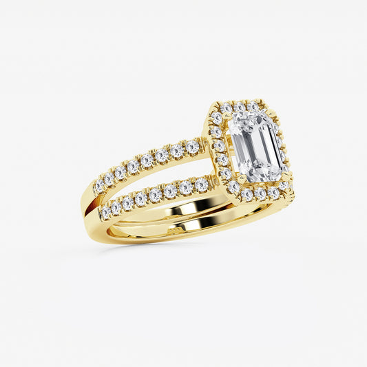Sunshine Emerald Diamond Double Shank Halo Ring in 14K Yellow Gold - 2.125 CTW