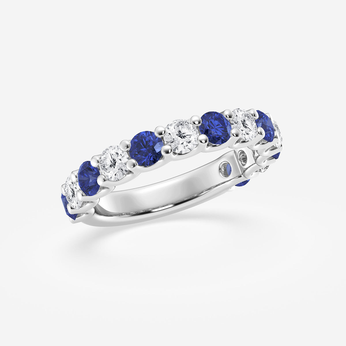 Janelle 3.50mm Round Cut Created Sapphire and 7/8 ctw Round Lab Grown Diamond Wedding Band 14K White Gold, DE, VS1