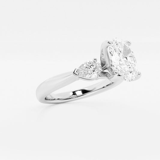 Selene Oval Diamond Three Stone Ring with Pear Accents in Platinum - 2.66 CTW