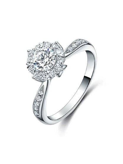 The Petal Glow Floral Halo Engagement Ring with Pavé Diamond Shoulders