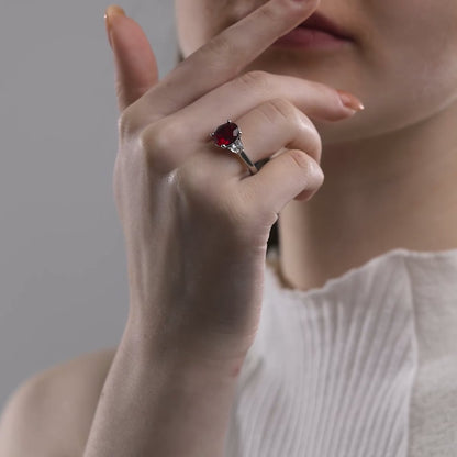 Begonia Oval Ruby Three Stone Engagement Ring