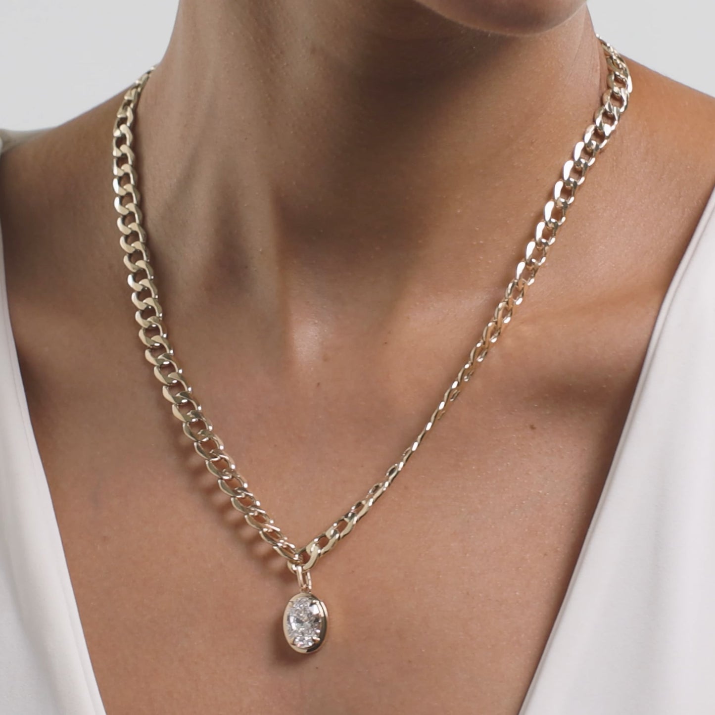 Oval Diamond Solitaire Necklace