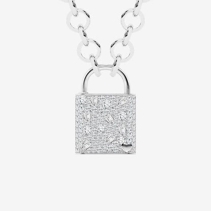 Bayonne 2 3/4 ctw Emerald and Asscher Lab Grown Diamond Scatter Lock Pendant    Sterling Silver, DE, VS1