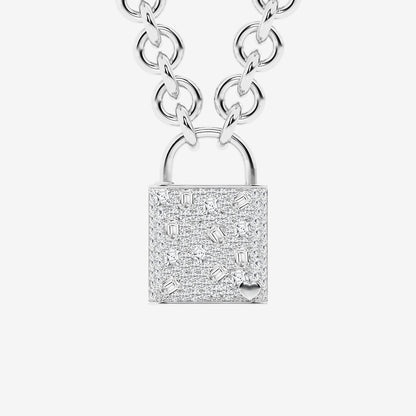 Bayonne 2 3/4 ctw Emerald and Asscher Lab Grown Diamond Scatter Lock Pendant    Sterling Silver, DE, VS1
