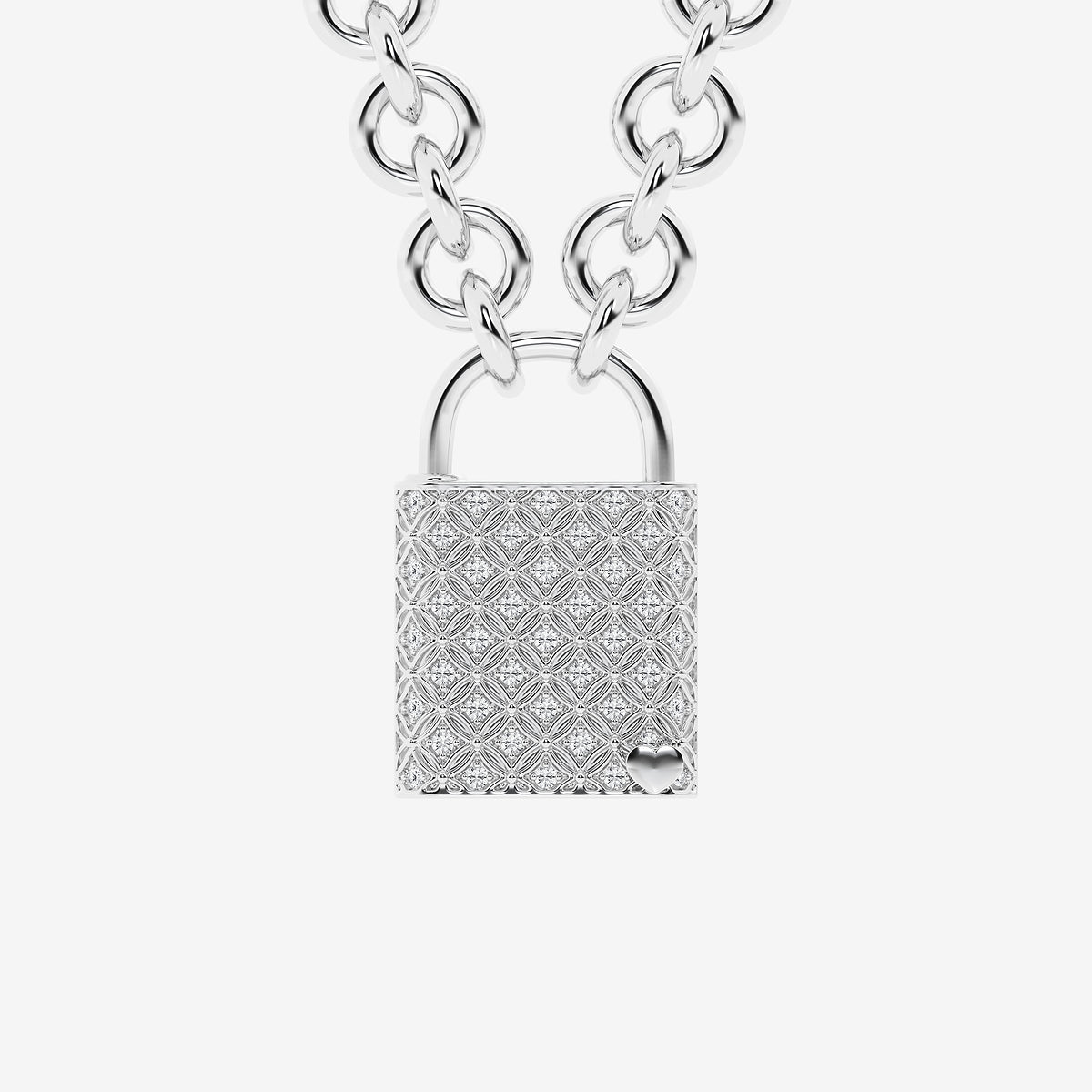 Filigree Lock Diamond Pendant in Sterling Silver