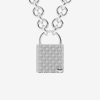 Filigree Lock Diamond Pendant in Sterling Silver