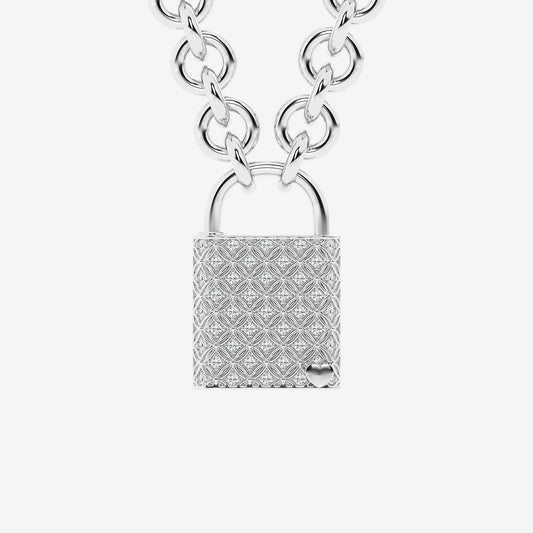 Filigree Lock Diamond Pendant in Sterling Silver