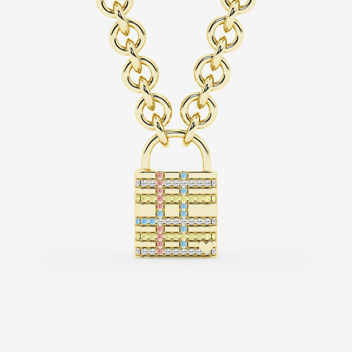 Seville Diamond Plaid Lock Pendant in Gold Plated Silver