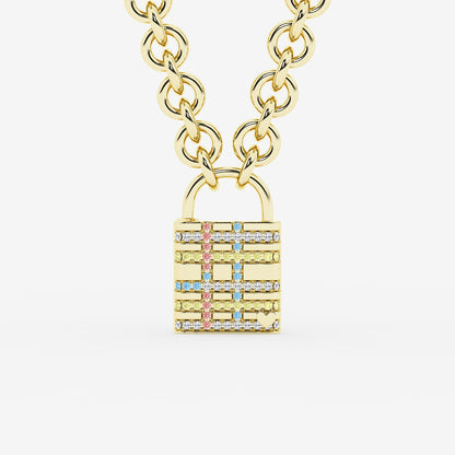 Seville Diamond Plaid Lock Pendant in Gold Plated Silver