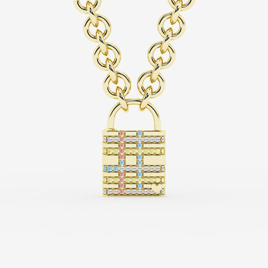 Seville Diamond Plaid Lock Pendant in Gold Plated Silver