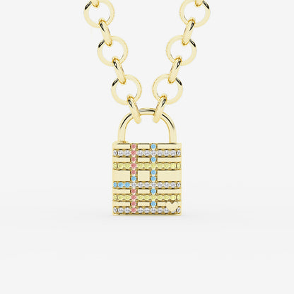 Seville Diamond Plaid Lock Pendant in Gold Plated Silver
