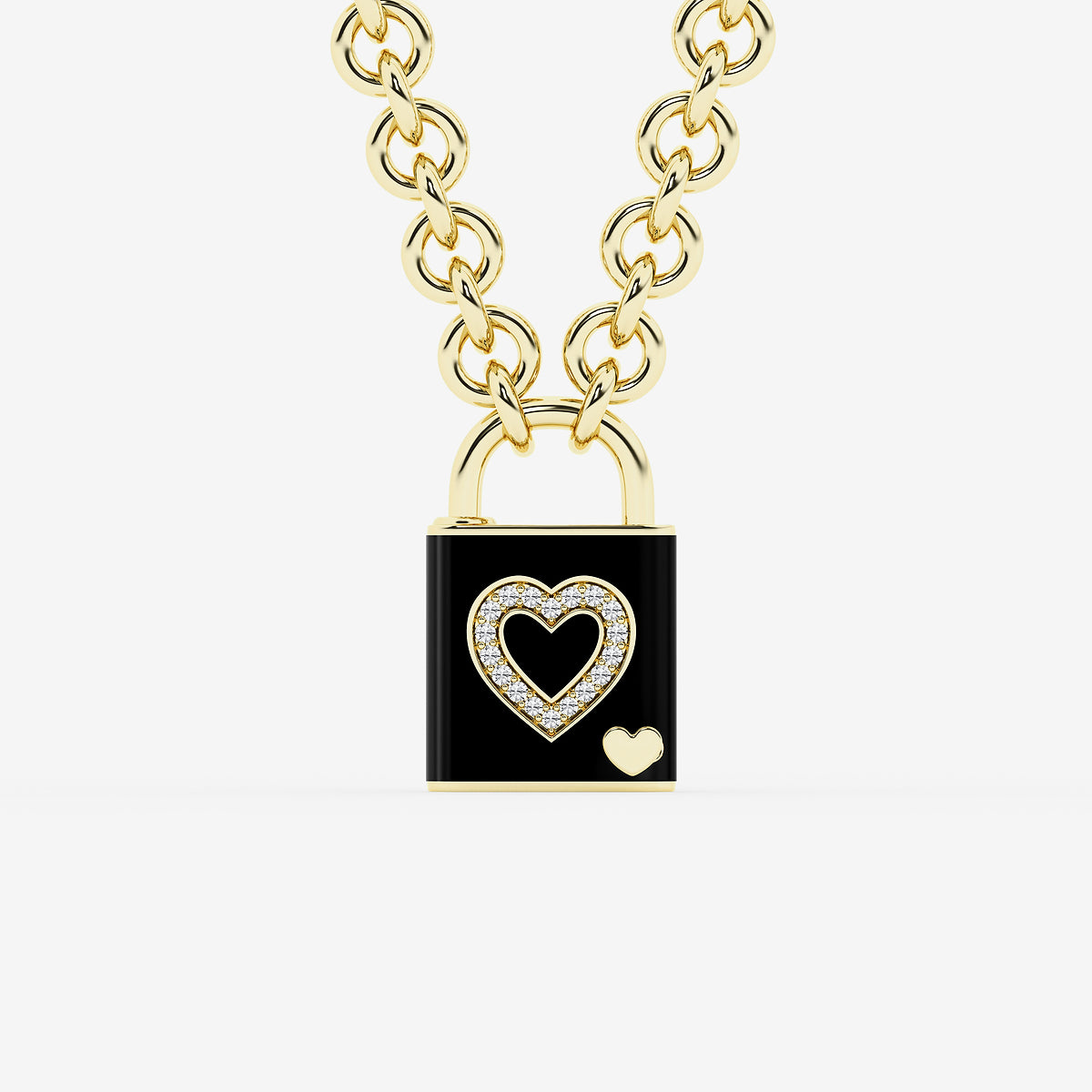 Pont Des Arts Black 1/4 ctw Round Lab Grown Diamond Heart Lock Pendant with Black Ceramic    SS with 14K Yellow Gold Plating, DE, VS1