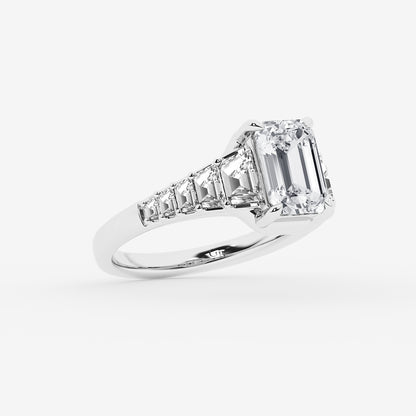 Zinnia Emerald Diamond Engagement Ring with Trapezoid Sides