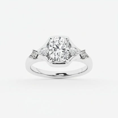 Diamond ring with four-prong setting on a white background