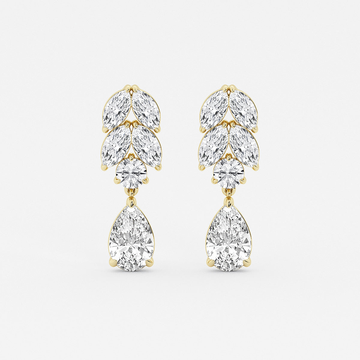 4 ctw Pear Lab Grown Diamond Prong Setting Drop Earrings    18K Yellow Gold, E, VS1