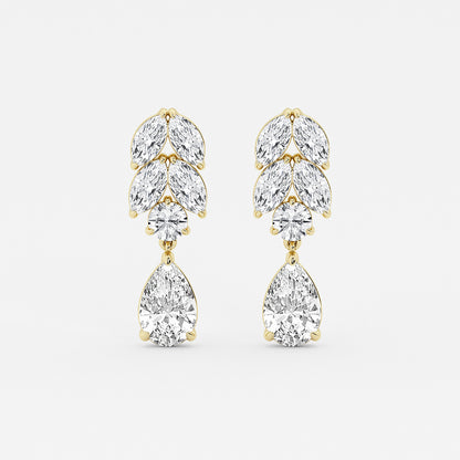 4 ctw Pear Lab Grown Diamond Prong Setting Drop Earrings    18K Yellow Gold, E, VS1