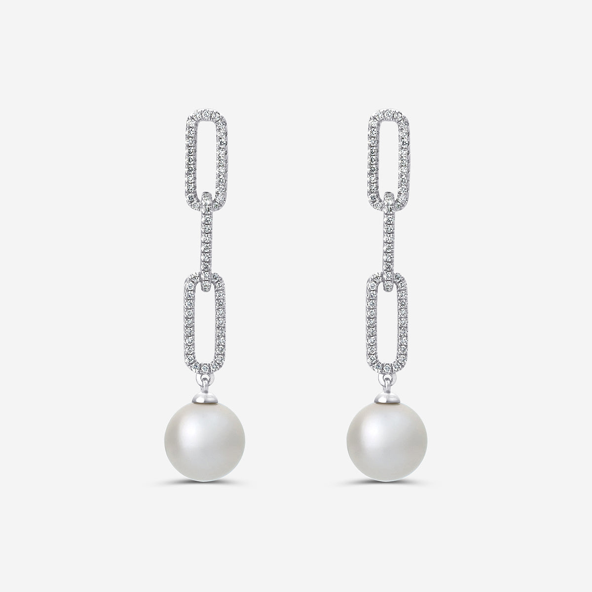 9 mm Freshwater Pearl and 1/2 ctw Lab Grown Diamond Paperclip Earrings    14K White Gold, Fresh Water