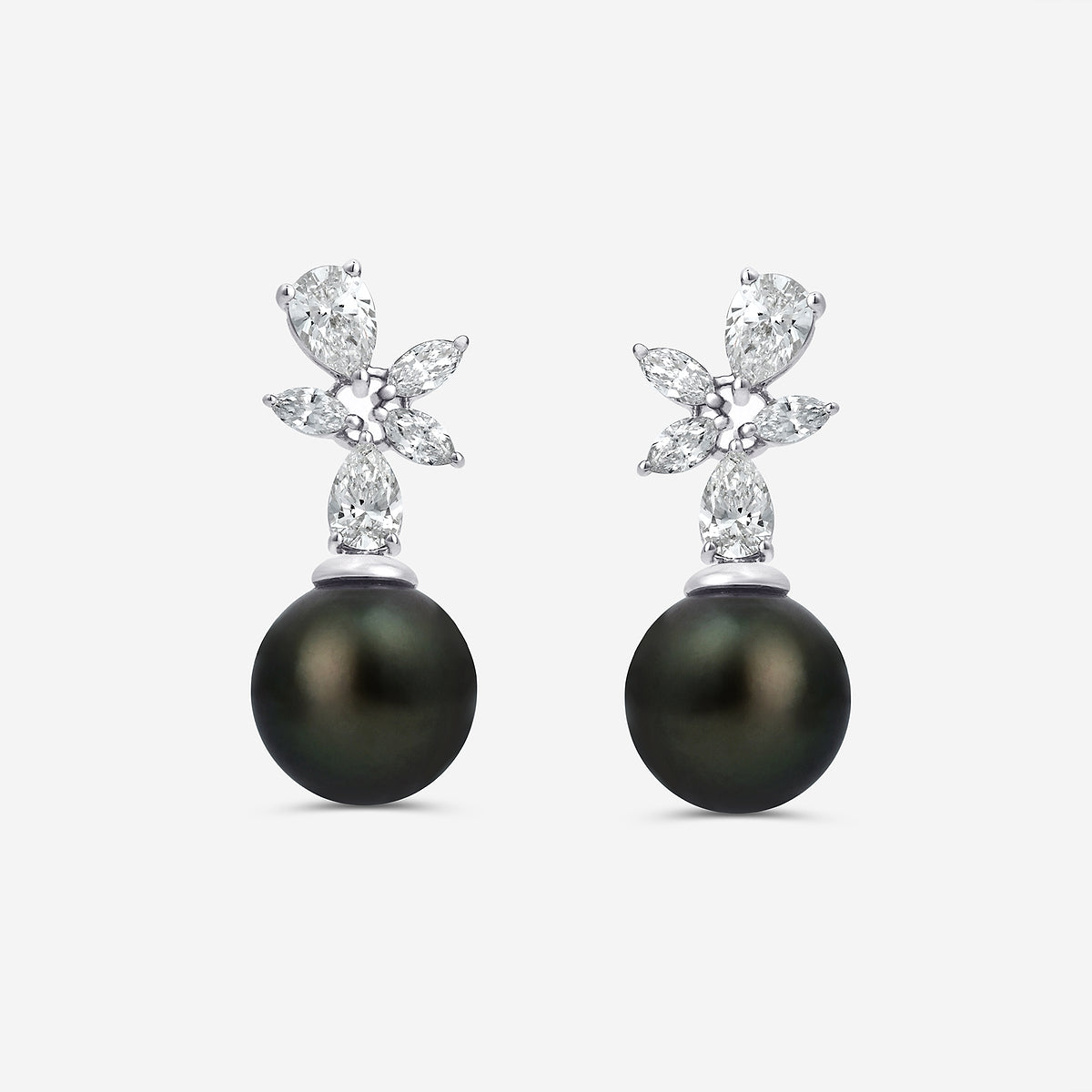 11 mm Tahitian Pearl with 2 ctw Lab Grown Diamond Drop Earrings    14K White Gold, Tahitan