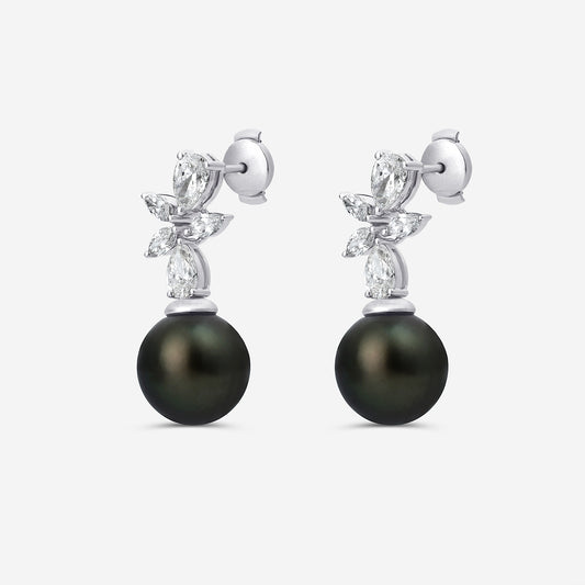 11 mm Tahitian Pearl with 2 ctw Lab Grown Diamond Drop Earrings    14K White Gold, Tahitan