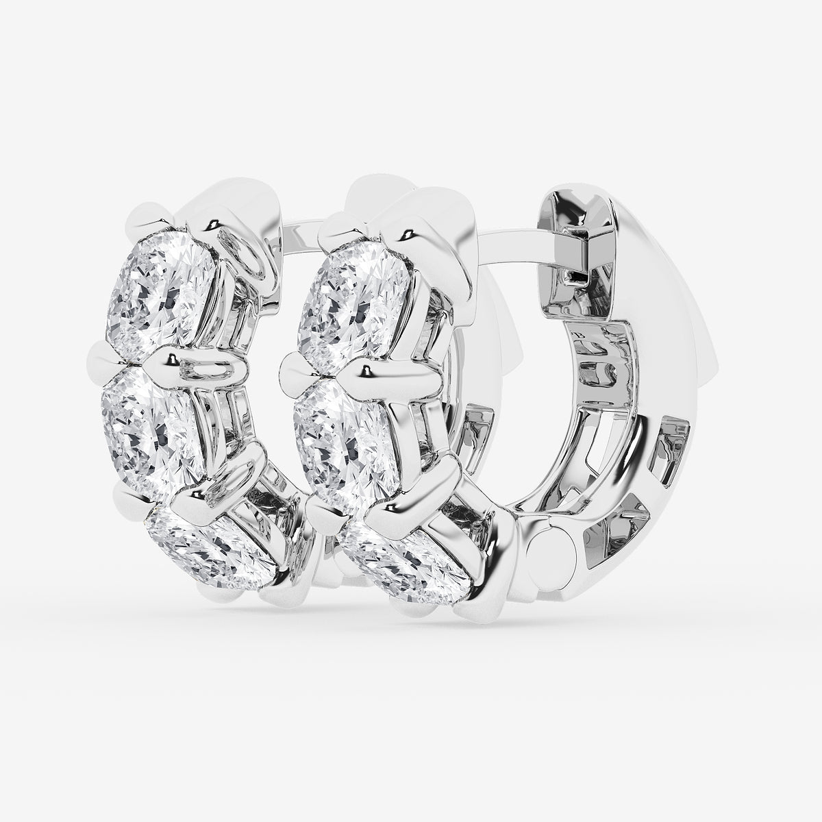 3 ctw Cushion Lab Grown Diamond Huggie Hoop Earrings    Platinum, E, VS1