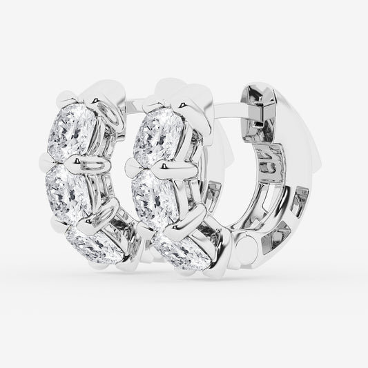 3 ctw Cushion Lab Grown Diamond Huggie Hoop Earrings    Platinum, E, VS1