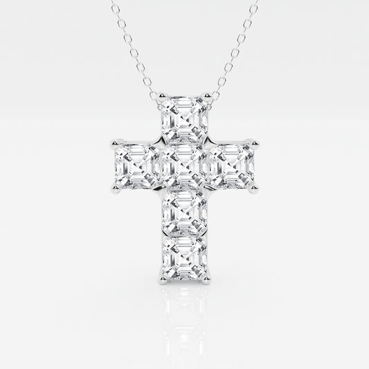 Asscher Diamond Cross Pendant in Platinum - 6 CTW | DE, VS1