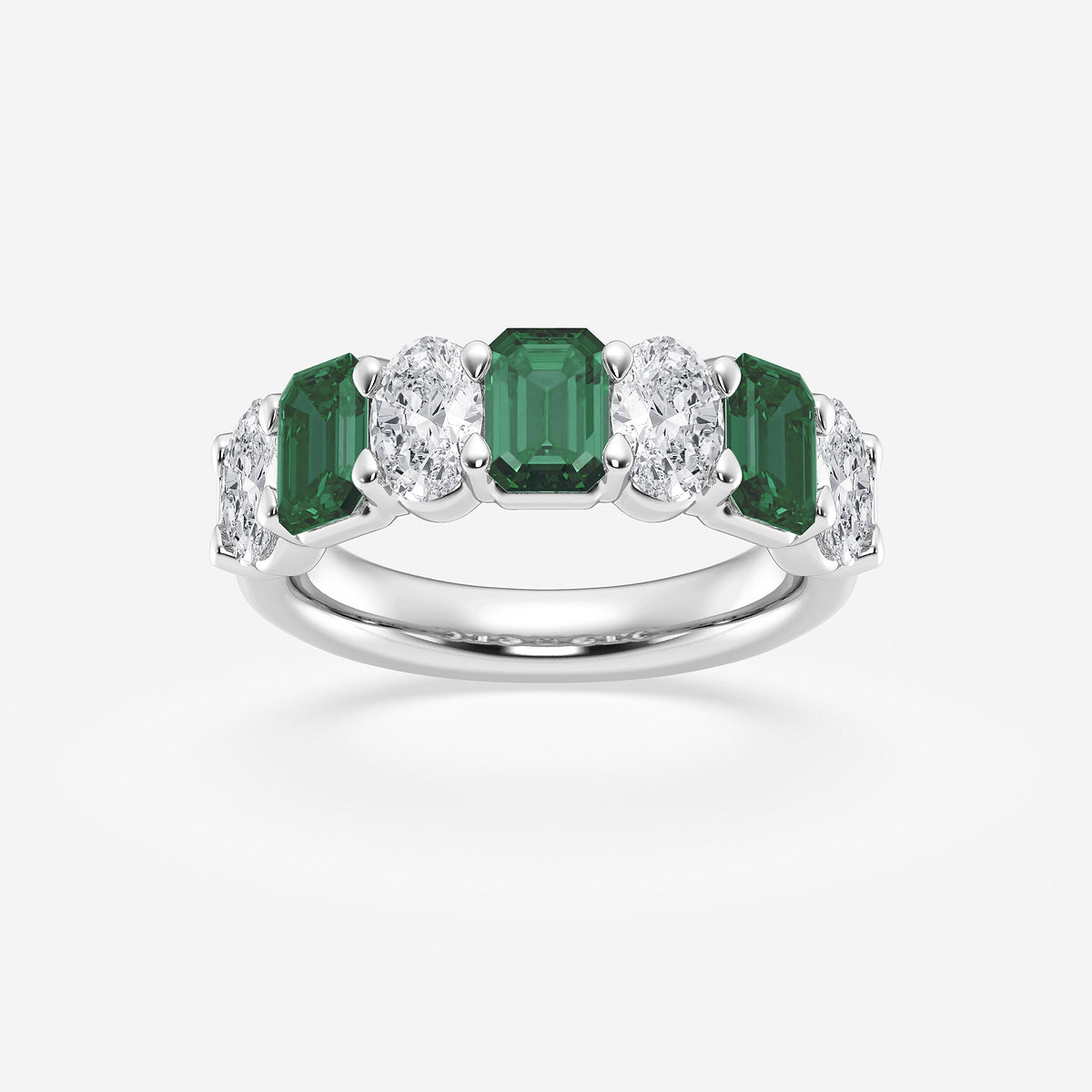 Monica 5.5x3.8mm Created Emerald and 1 1/3 ctw Oval Lab Grown Diamond Seven Stone Alternating Anniversary Band