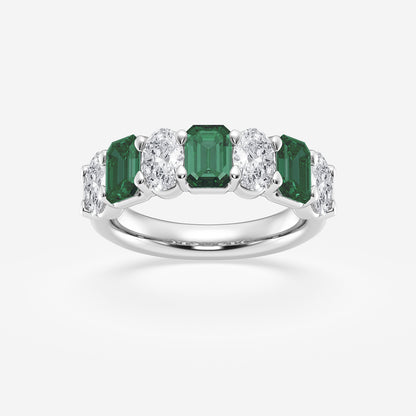 Monica 5.5x3.8mm Created Emerald and 1 1/3 ctw Oval Lab Grown Diamond Seven Stone Alternating Anniversary Band