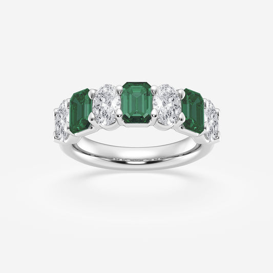 Monica 5.5x3.8mm Created Emerald and 1 1/3 ctw Oval Lab Grown Diamond Seven Stone Alternating Anniversary Band