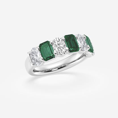 Monica 5.5x3.8mm Created Emerald and 1 1/3 ctw Oval Lab Grown Diamond Seven Stone Alternating Anniversary Band