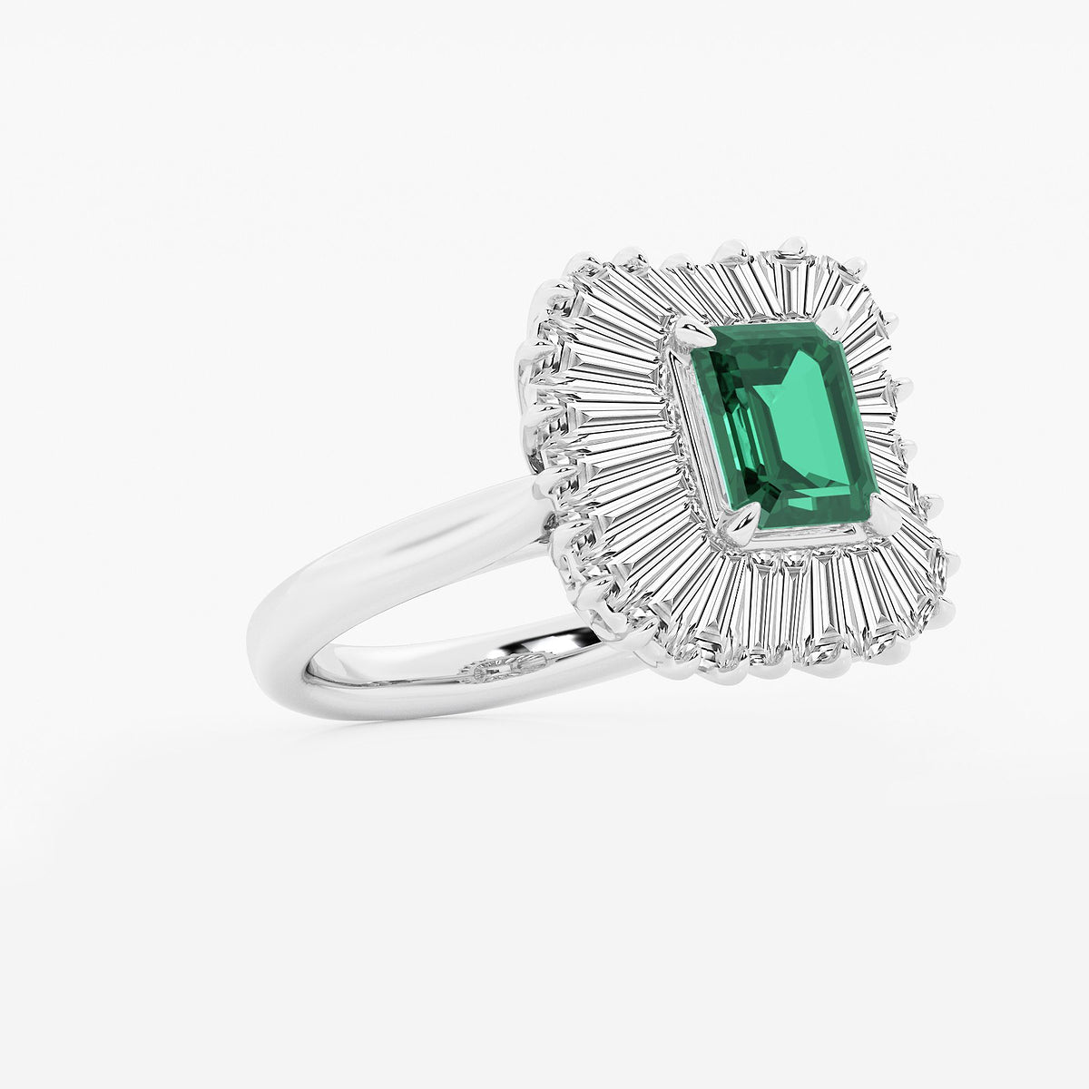 Bellflower Emerald Cut Emerald Side Stone Engagement Ring