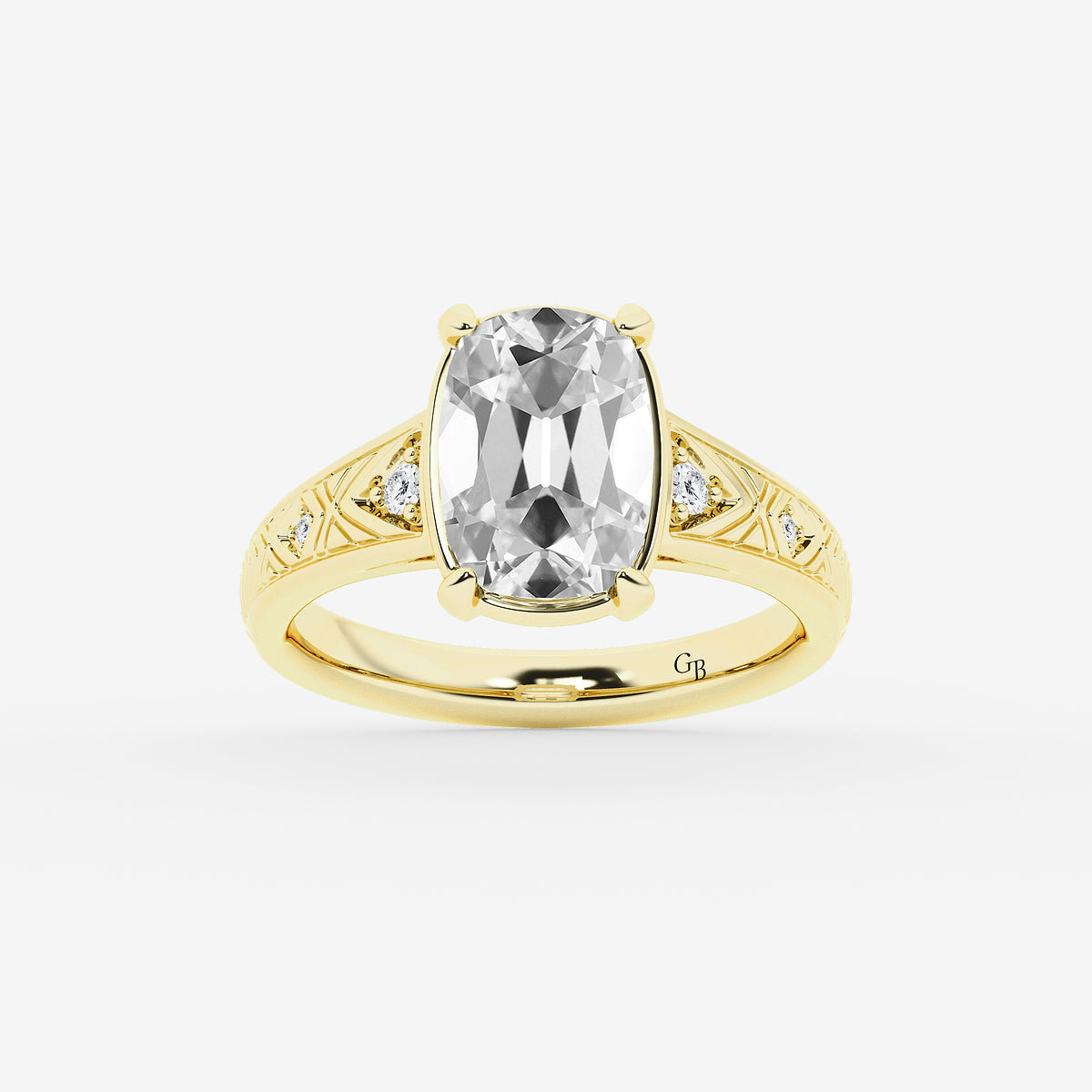 Noor Elongated Cushion Diamond Vintage Side Stone Ring in 14K Yellow Gold - 2.06 CTW