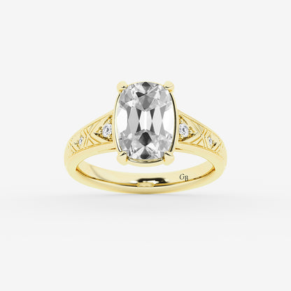 Noor Elongated Cushion Diamond Vintage Side Stone Ring in 14K Yellow Gold - 2.06 CTW
