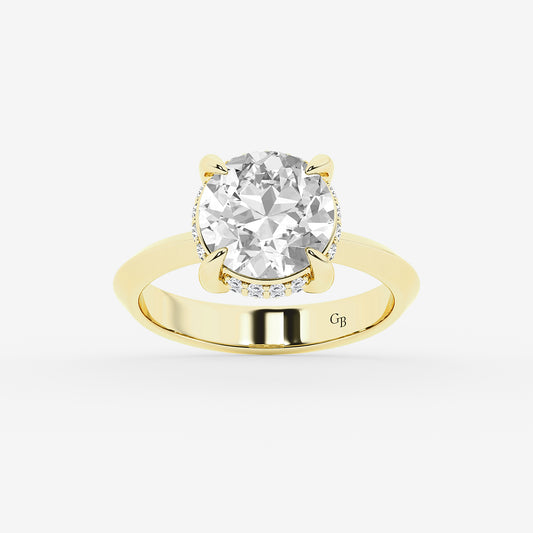 Amina Old European Cut Diamond Vintage Hidden Halo Ring in 14K Yellow Gold - 3.34 CTW