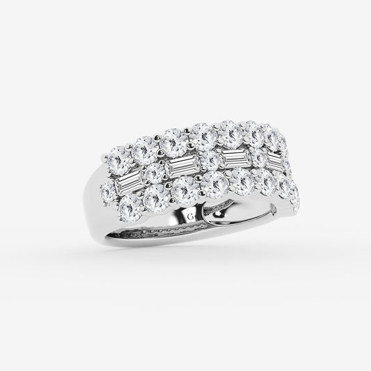 Briar 2 1/8 ctw Round & Baguette Lab Grown Diamond Triple Row Ring    18K White Gold, DE, VS1
